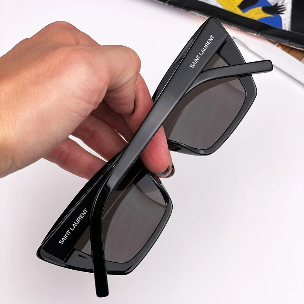 Saint Laurent Glossy Black Angular Cat-Eye Sunglasses - Picture 2 of 10